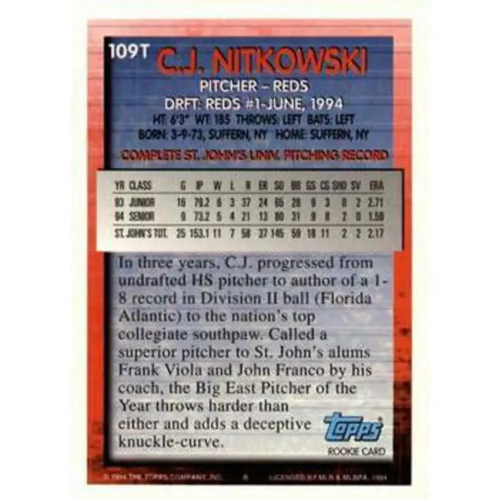 1994 Topps Traded C.J. Nitkowski DPK, RC 109T Cincinnati Reds